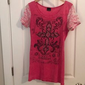 Bright pink with camo sleeves embellished T